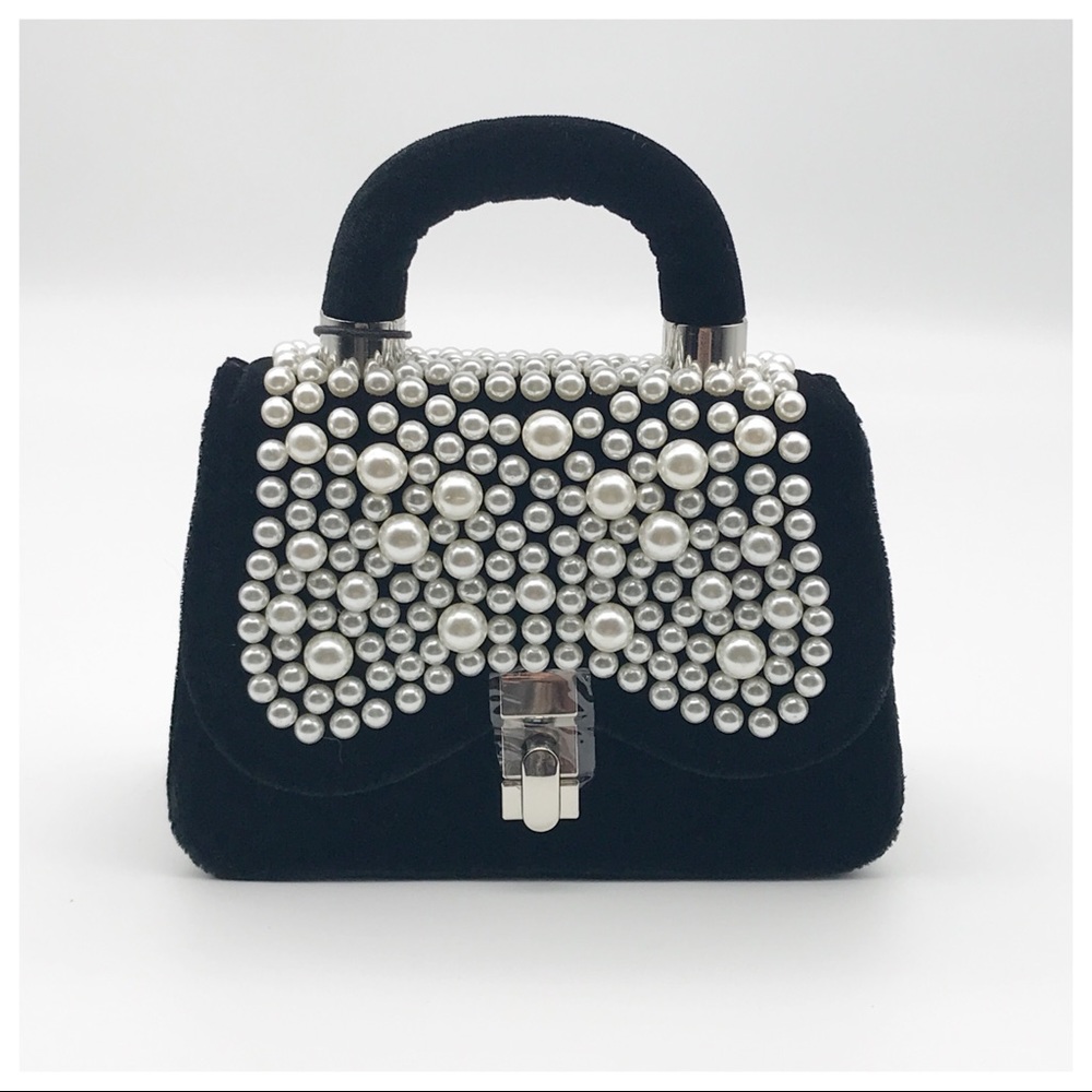 Zara Velvet Mini Pearl Crossbody Convertible Bag